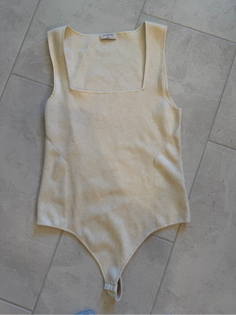 Babaton Ivory Ribbed Square-Neck Tank Bodysuit